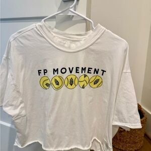 FP Movement by Free People White Short Sleeve Graphic Tee with Yellow Accents